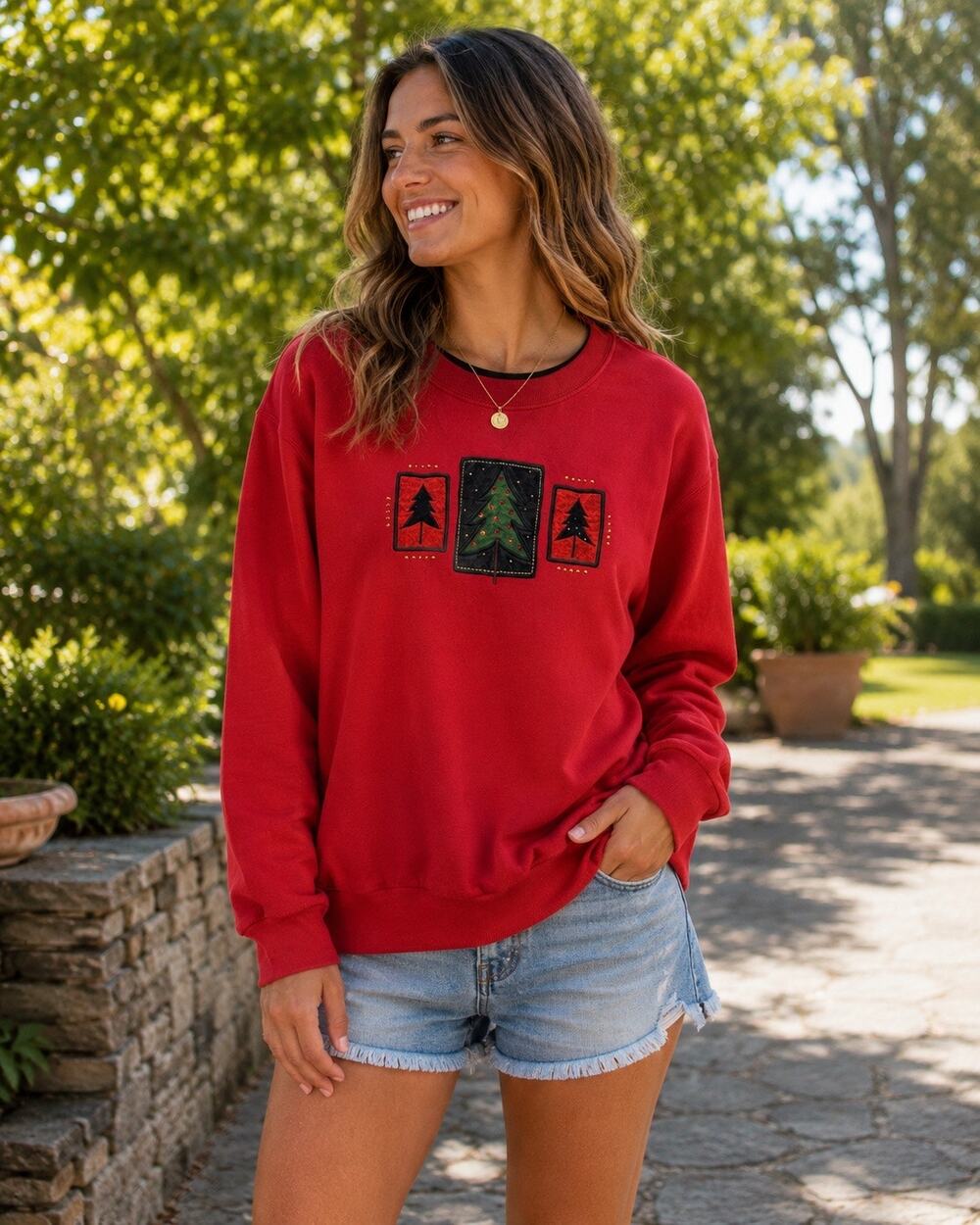 Vintage TOP STITCH Christmas tree Crewneck Sweatshirt Y2K Embroidery size medium